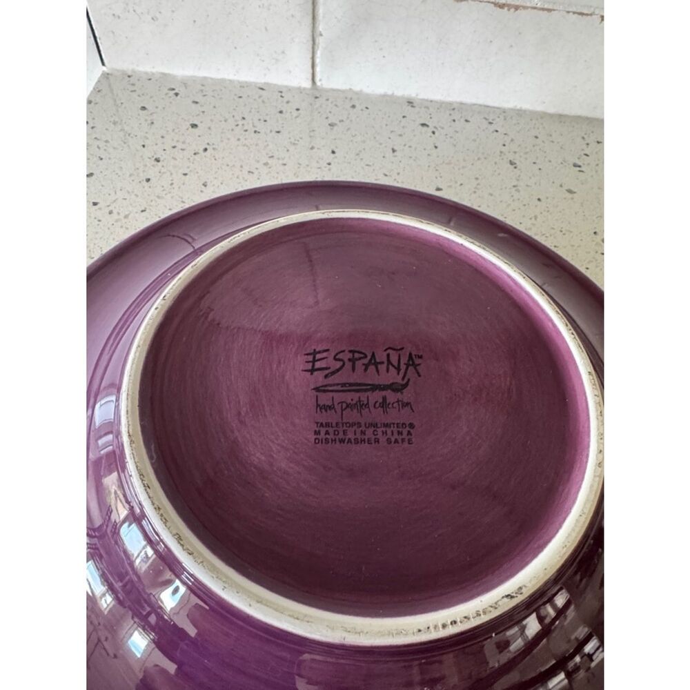 España Hand painted Collection Ceramic Purple Plum Dinner Plates Lot of 2 - Picture 4 of 7